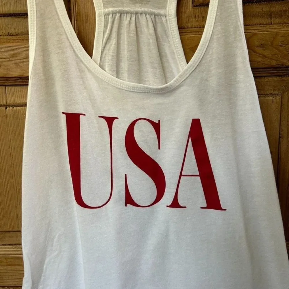 Senita Small USA Racerback Tank Top White‎ Red America Athletic